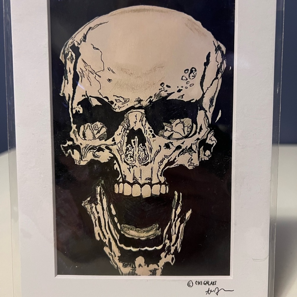 Original ChiGalArt Skull Art Print - Black and Cream 4”x6”